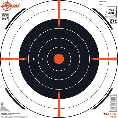 Allen Company EZ Aim Paper Shooting Targets، Bullseye، Peel Away Target Pad، 12 بوصة مربعة، 100 حزمة، أسود/برتقالي/أبيض، مقاس واحد، (15334-100) in Saudi Arabia