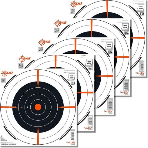 Allen Company EZ Aim Paper Shooting Targets، Bullseye، Peel Away Target Pad، 12 بوصة مربعة، 100 حزمة، أسود/برتقالي/أبيض، مقاس واحد، (15334-100) in Saudi Arabia