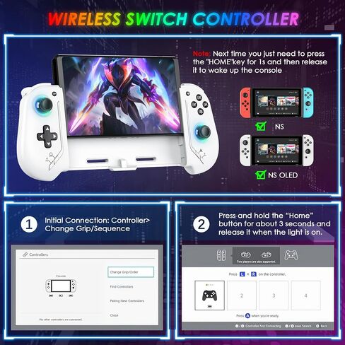 وحدات تحكم JORREP Switch لجهاز Nintendo Switch/OLED، لوحة تحكم من قطعة واحدة بتأثير Hall، وحدة تحكم احترافية لاسلكية محمولة RGB، عصا تحكم Hall/وحدة تحكم توربو / 4 مستويات اهتزاز/حركة in Kuwait