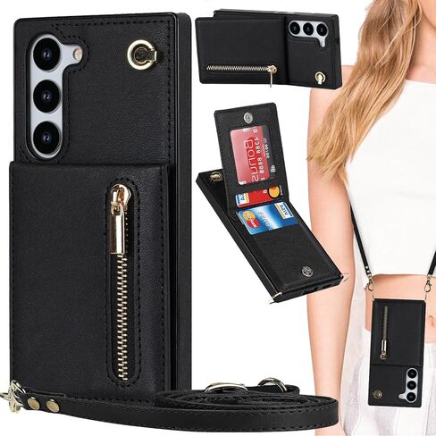 Ysnzaq Crossbody Wallet Case for Samsung Galaxy S25 Ultra (Not S25) with Detachable Lanyard Strap, PU Leather Magnetic Closure Flip Cover with Card Slot Holder for Galaxy S25 Ultra XKLL Black in Saudi Arabia