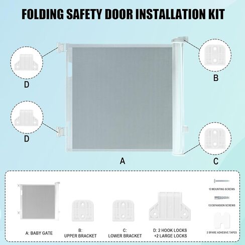 Retractable Baby Safety Gate Replacement Parts Kit, White Baby Safety Gate Hardware Extension Set with 2 Latches 2 Brackets 13 Screws 13 Expansion Tubes in Kuwait