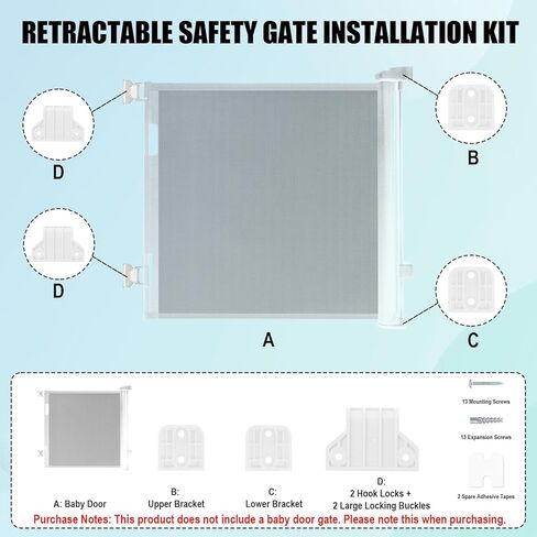 Retractable Baby Safety Gate Replacement Parts Kit, White Baby Safety Gate Hardware Extension Set with 2 Latches 2 Brackets 13 Screws 13 Expansion Tubes in Kuwait