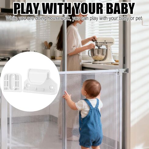Retractable Baby Safety Gate Replacement Parts Kit, White Baby Safety Gate Hardware Extension Set with 2 Latches 2 Brackets 13 Screws 13 Expansion Tubes in Kuwait