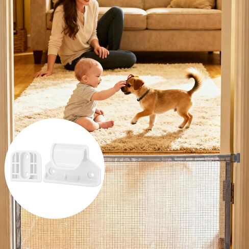 Retractable Baby Safety Gate Replacement Parts Kit, White Baby Safety Gate Hardware Extension Set with 2 Latches 2 Brackets 13 Screws 13 Expansion Tubes in Kuwait