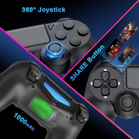 DYONDER 2-Pack Wireless Controllers for P4/Pro/Slim & PC – 1000mAh Battery, 6-Axis Motion Sensor, Audio Jack (Black & White) in Kuwait