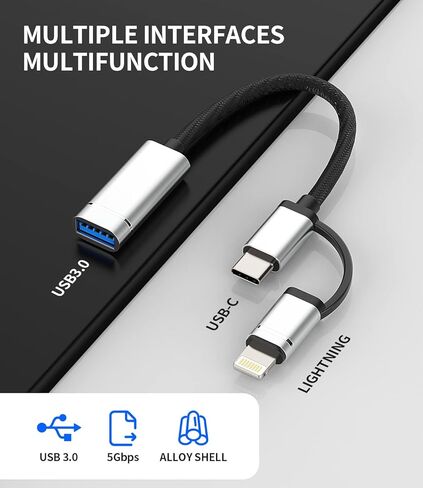 محول كابل iPhone OTG USB-A أنثى إلى USB C Lightning Male محول Thunderbolt كاميرا ماوس منفذ سلك نوع 3.0 دونجل متوافق مع Samsung S22 14 13 12 Pro لأجهزة Apple iPad Air 4 MacBook in Saudi Arabia