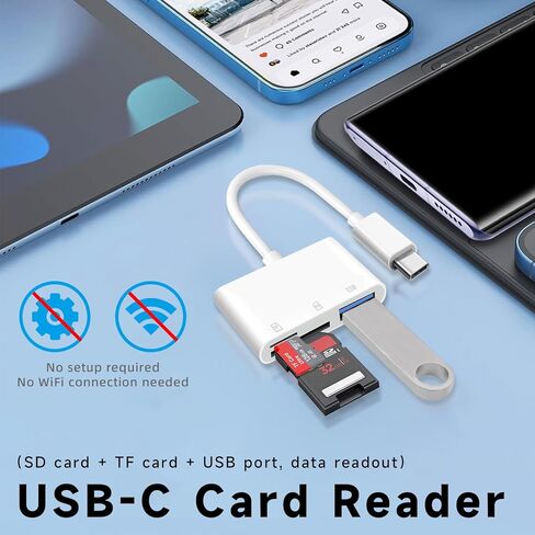 【معتمد من MFi】 محول قارئ بطاقات SD 3 في 1 USB/SD/TF يدعم نقل البيانات عالي السرعة ثنائي الاتجاه ولا يتطلب أي إعداد ومتوافق مع iPhone والمزيد من أجهزة الواجهة من النوع C in Kuwait