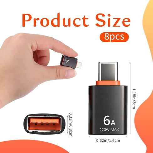 8 عبوات من محولات USB-C من النوع C ذكر إلى النوع A أنثى 3.0 محول OTG من النوع C ذكر إلى USB أنثى OTG للهواتف الذكية والكمبيوتر المحمول والكمبيوتر اللوحي وما إلى ذلك (10 جيجابت في الثانية/120 وات، أسود) in Saudi Arabia