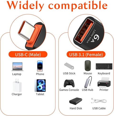 8 عبوات من محولات USB-C من النوع C ذكر إلى النوع A أنثى 3.0 محول OTG من النوع C ذكر إلى USB أنثى OTG للهواتف الذكية والكمبيوتر المحمول والكمبيوتر اللوحي وما إلى ذلك (10 جيجابت في الثانية/120 وات، أسود) in Saudi Arabia