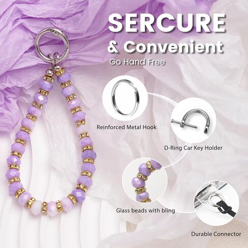 Phone Wrist Strap, Rhombic Bling Glass Keychain Wristlet with Tether Tab &Metal Buckle for Cellphone & Car Keys. in Saudi Arabia