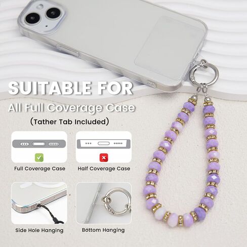 Phone Wrist Strap, Rhombic Bling Glass Keychain Wristlet with Tether Tab &Metal Buckle for Cellphone & Car Keys. in Saudi Arabia
