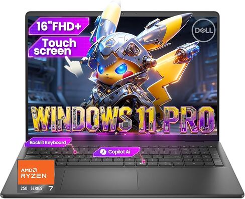 Dell 16-inch Touchscreen Business Laptop - AMD Ryzen 7 250(Beat Core 7 150U)| 16 Tops NPU | AI Copilot Key | 16" FHD+ Display |Backlit KB|Win 11 Pro|Carbon Black(32GB DDR5 | 1TB SSD) in Kuwait