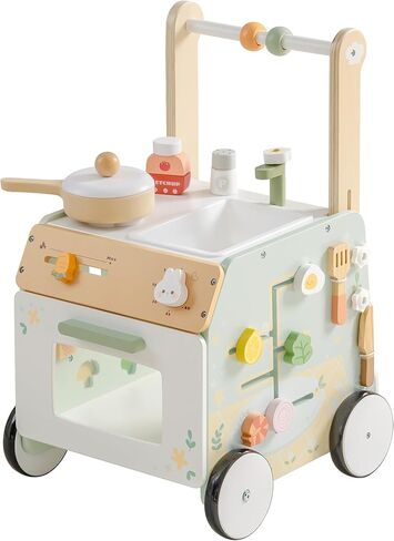 ROBOTIME Baby Walker Push Toy, Adjustable Height & Speed, Prevents Bow Legs, Spring Garden Activity Center with Clock, Shape Sorter, Play Kitchen, and Sink, Ideal Toddler Walking Toy for 10+ Months in Saudi Arabia