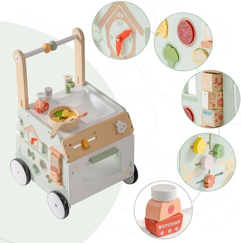 ROBOTIME Baby Walker Push Toy, Adjustable Height & Speed, Prevents Bow Legs, Spring Garden Activity Center with Clock, Shape Sorter, Play Kitchen, and Sink, Ideal Toddler Walking Toy for 10+ Months in Saudi Arabia