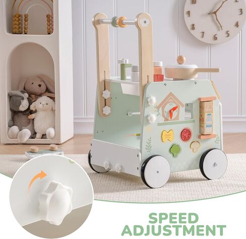 ROBOTIME Baby Walker Push Toy, Adjustable Height & Speed, Prevents Bow Legs, Spring Garden Activity Center with Clock, Shape Sorter, Play Kitchen, and Sink, Ideal Toddler Walking Toy for 10+ Months in Saudi Arabia