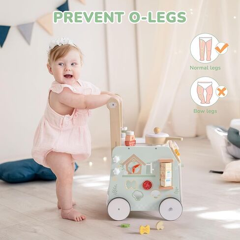 ROBOTIME Baby Walker Push Toy, Adjustable Height & Speed, Prevents Bow Legs, Spring Garden Activity Center with Clock, Shape Sorter, Play Kitchen, and Sink, Ideal Toddler Walking Toy for 10+ Months in Saudi Arabia