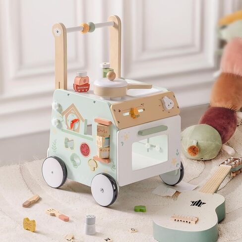 ROBOTIME Baby Walker Push Toy, Adjustable Height & Speed, Prevents Bow Legs, Spring Garden Activity Center with Clock, Shape Sorter, Play Kitchen, and Sink, Ideal Toddler Walking Toy for 10+ Months in Saudi Arabia