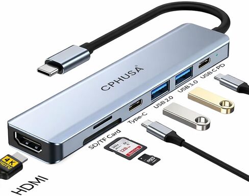 USB-C Hub 7-in-1 Multiport Adapter – 4K@30Hz HDMI, USB 3.0, USB 2.0, 100W PD Charging, SD/TF Card Reader – USB-C Docking Station for MacBook Pro/Air, Chromebook, Dell, HP & Type-C Devices in Saudi Arabia