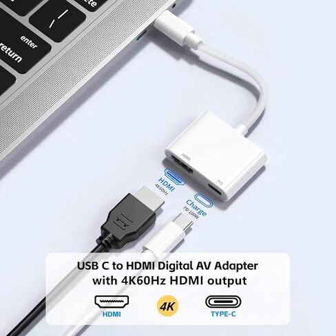 محول AIRSKY USB C إلى HDMI، محول USB-C إلى HDMI لهاتف iPhone 17، PD 100W، 4K@60 هرتز، متوافق مع iPhone 17/16/15، MacBook Pro، iPad Pro (لهاتف iPhone 17) in Kuwait