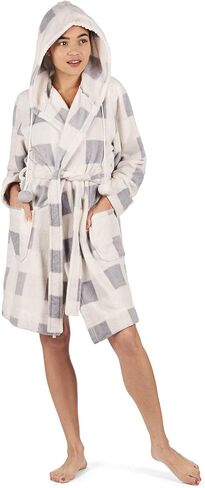 MeMoi Women's Plaid Plush Hooded Robe with Pom-Pom Drawstrings in Saudi Arabia