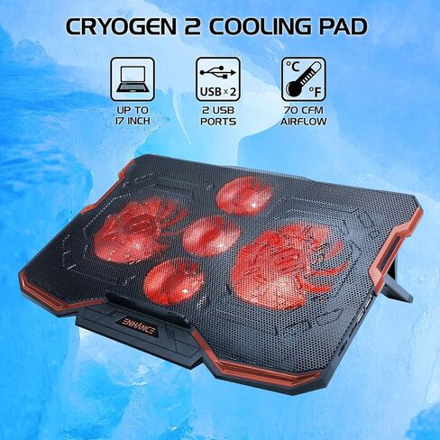 Enhance Cryogen 2 Laptop Cooling Pad (Red) - Upto 17" Screen Size Notebook, Gaming Console Support - 5 Fan(s) - 523.6 gal/min - Red in Saudi Arabia