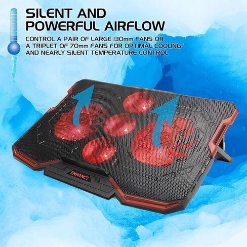 Enhance Cryogen 2 Laptop Cooling Pad (Red) - Upto 17" Screen Size Notebook, Gaming Console Support - 5 Fan(s) - 523.6 gal/min - Red in Saudi Arabia