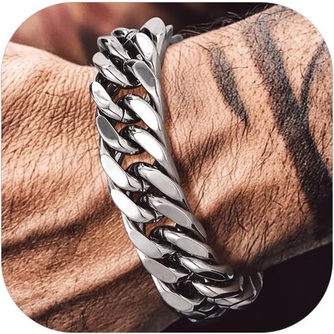 Bandmax الفولاذ المقاوم للصدأ الكوبي سلسلة اليد سوار 12MM مكتنزة كبيرة المعادن الثقيلة ميامي كبح ربط سلسلة السوار رجالي الهيب هوب السائق مغني الراب سلسلة مجوهرات هدية in Kuwait