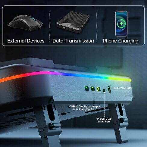 لوحة تبريد لجهاز Asus ROG Strix G18 G814 G814JI G814JVR G814JZR G814JIR G814JV مبرد كمبيوتر محمول للألعاب مع مروحة تبريد توربو قوية يمكنها تبريد وحدة المعالجة المركزية + وحدة معالجة الرسومات بسرعة 40 درجة مئوية، سرعة متغيرة، 6 مصابيح RGB، 3 USB-A in Saudi Arabia