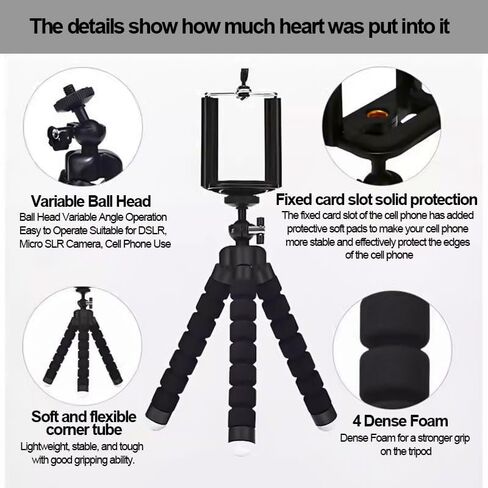 Tripod for Cell Phone, Steady Base for Selfies Video Calls & Tabletop Recording, Multi-Surface Compatibility for Home Office & Content Creation, Black in Saudi Arabia