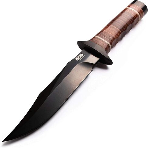 سكين SOG Bowie 2.0 ذو نصل ثابت - سكين تكتيكي بشفرة 6.4 بوصة، سكين صيد مع طلاء TiNi الصلب وفولاذ AUS-8، غمد سكين جلدي (S1T-L)، بني in Saudi Arabia