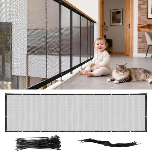 Banister Guard Safety Net 15 x 3 ft, Child and Pet Protection for Balcony and Stair, Black in Saudi Arabia