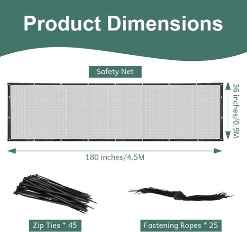 Banister Guard Safety Net 15 x 3 ft, Child and Pet Protection for Balcony and Stair, Black in Saudi Arabia