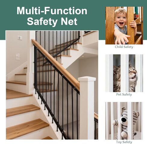 Banister Guard Safety Net 15 x 3 ft, Child and Pet Protection for Balcony and Stair, Black in Saudi Arabia