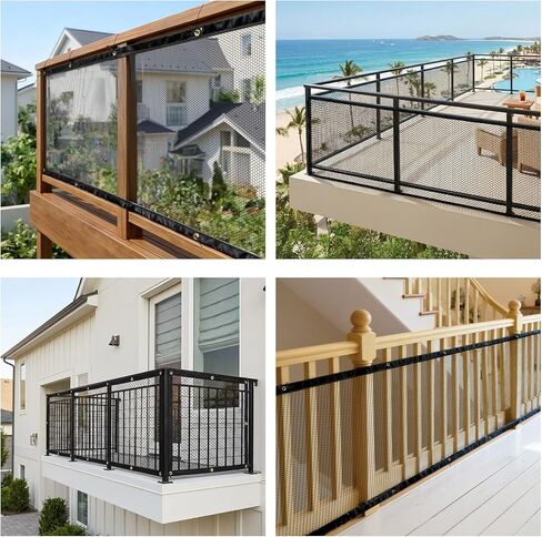 Banister Guard Safety Net 15 x 3 ft, Child and Pet Protection for Balcony and Stair, Black in Saudi Arabia