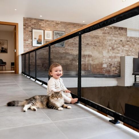 Banister Guard Safety Net 15 x 3 ft, Child and Pet Protection for Balcony and Stair, Black in Saudi Arabia