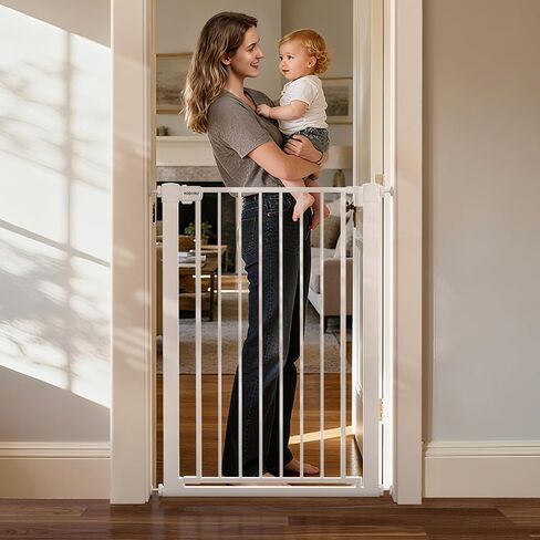 43 inch Tall Safety Dog Gate Adjustable 29.7-45.2 inch Extra-Wide Metal Pet Gate Drill-Free Pressure-Mount Installation kit Self-Closing Cat Gate for Stairwells、Doorways（White） in Saudi Arabia