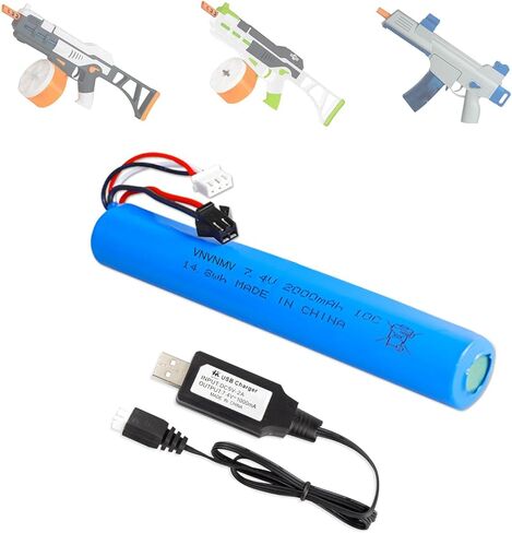 بطارية 7.4 فولت 2000 مللي أمبير في الساعة لمسدس كرات الرش Airsoft Gel Blaster، حزمة واحدة من البطاريات القابلة لإعادة الشحن مع شاحن USB متوافق مع Splatrball SRB1200 400 400-SUB in Kuwait