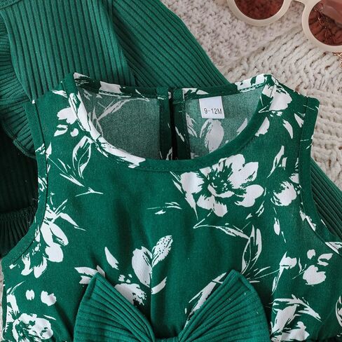 Print Dress with Matching Coat for Girls, Green Skirt Set for Parties and Daily Wear in Saudi Arabia