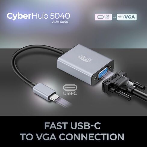 محول ADESSO USB C إلى VGA، من الألومنيوم، محول Thunderbolt 3/4 إلى VGA متوافق مع iPhone 15 Pro/Max، MacBook Pro/Air 2023، iPad Pro، iMac، S23، XPS 17، Surface Book، والمزيد in Kuwait