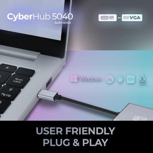 محول ADESSO USB C إلى VGA، من الألومنيوم، محول Thunderbolt 3/4 إلى VGA متوافق مع iPhone 15 Pro/Max، MacBook Pro/Air 2023، iPad Pro، iMac، S23، XPS 17، Surface Book، والمزيد in Kuwait