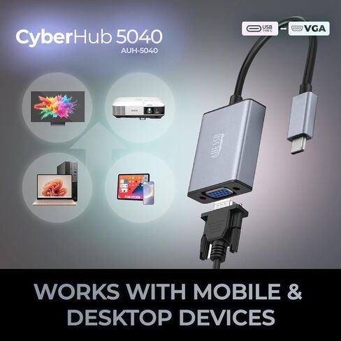 محول ADESSO USB C إلى VGA، من الألومنيوم، محول Thunderbolt 3/4 إلى VGA متوافق مع iPhone 15 Pro/Max، MacBook Pro/Air 2023، iPad Pro، iMac، S23، XPS 17، Surface Book، والمزيد in Kuwait