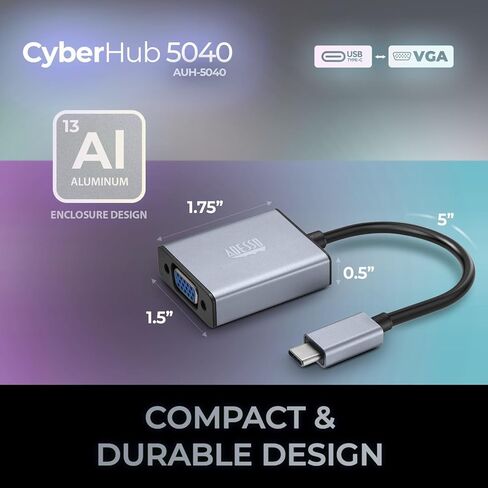 محول ADESSO USB C إلى VGA، من الألومنيوم، محول Thunderbolt 3/4 إلى VGA متوافق مع iPhone 15 Pro/Max، MacBook Pro/Air 2023، iPad Pro، iMac، S23، XPS 17، Surface Book، والمزيد in Kuwait