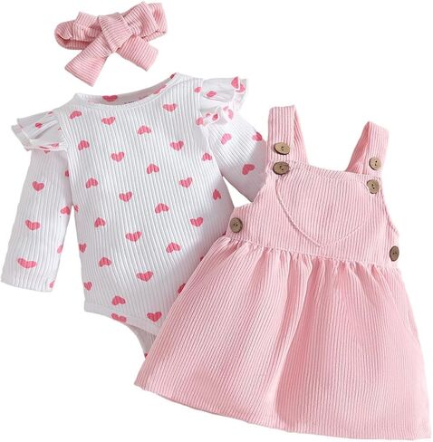Newborn Baby Girl Outfits Long Sleeve Top Plaid Suspender Skirt Floral Dress Headband Baby Clothes in Saudi Arabia