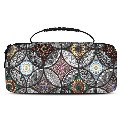 ADECORIVY Black Mandala Carrying Case for Nintendo Switch 1/OLED with Inner Pocket & 20 Game Card Slots - Boho Waterproof Fabric Travel Pouch with Portable Handle in Saudi Arabia