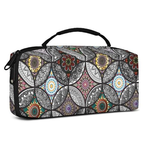 ADECORIVY Black Mandala Carrying Case for Nintendo Switch 1/OLED with Inner Pocket & 20 Game Card Slots - Boho Waterproof Fabric Travel Pouch with Portable Handle in Saudi Arabia