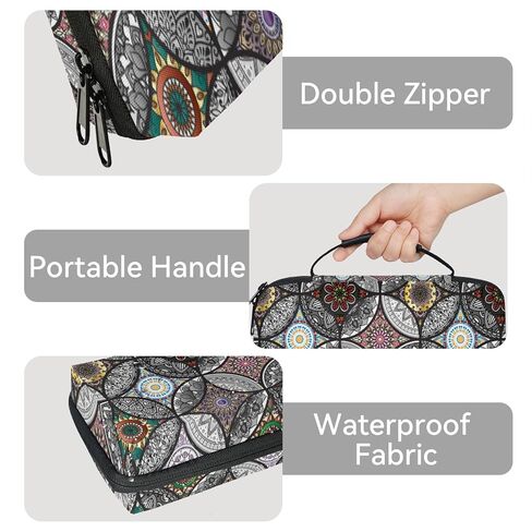 ADECORIVY Black Mandala Carrying Case for Nintendo Switch 1/OLED with Inner Pocket & 20 Game Card Slots - Boho Waterproof Fabric Travel Pouch with Portable Handle in Saudi Arabia