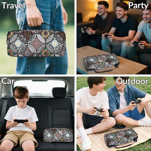 ADECORIVY Black Mandala Carrying Case for Nintendo Switch 1/OLED with Inner Pocket & 20 Game Card Slots - Boho Waterproof Fabric Travel Pouch with Portable Handle in Saudi Arabia