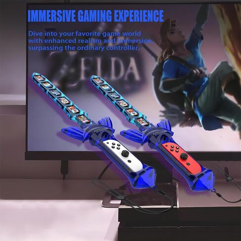 ملحقات سيف KOEBSHPE لجهاز نينتندو سويتش، ملحقات سيف Skyward لجهاز Switch Sports/Legend of Zelda: Tears of the Kingdom/Skyward Sword HD، مع 12 فتحة لبطاقة ألعاب Switch (أزرق) in Kuwait