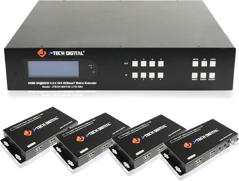 4x4 4K60 هرتز HDMI HDBaseT موسع مصفوفة الجلاد (2U) | يدعم HDMI 2.0، HDCP 2.2، متوافق مع HDR وDolby Vision | 4 أجهزة استقبال PoC، تطبيق التحكم من J-Tech Digital [JTECH-MXT40] in Saudi Arabia