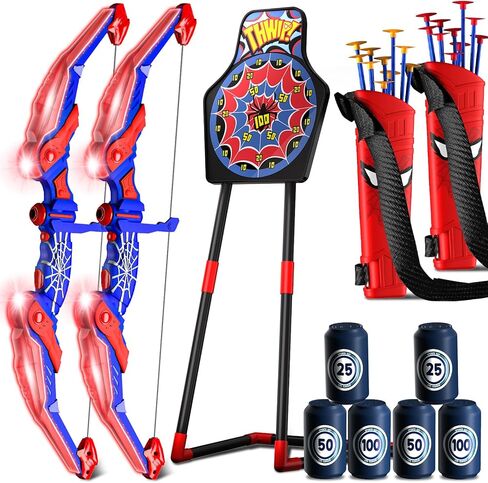 مجموعة القوس والسهم للأطفال ، LED Light Up Kids Archery مجموعة مع جاذبية وهدف ويب ، 10 أسهم كأس الشفط و 3 علب مستهدفة أخرى ، ألعاب هدايا عيد ميلاد لـ 3 4 5 6 7 in Kuwait